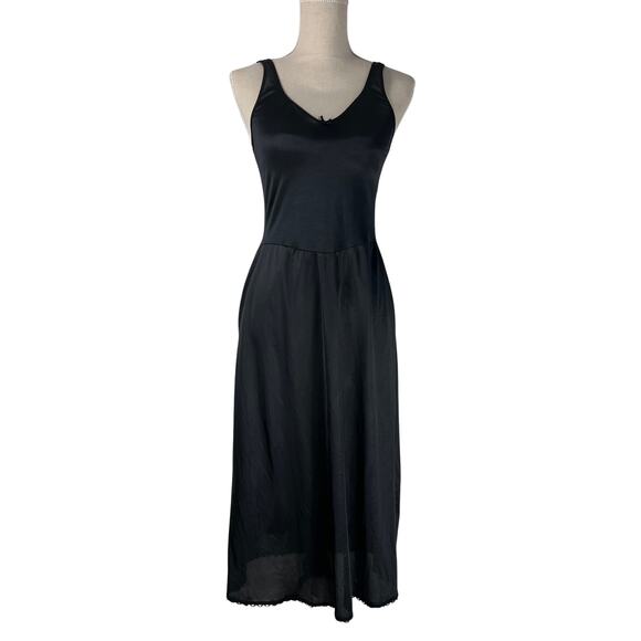 Vintage Warner’s Black Nylon Slip Dress 36 Perfect Measure Midi Nightgown - Picture 1 of 7